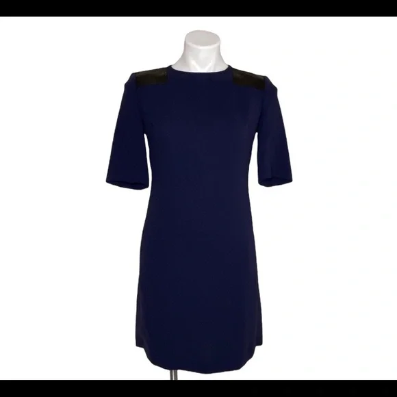 Marc By Marc Jacobs Ink Blue Shift Dress Short Sleeve Leather Shoulder Patches 4 - Picture 1 of 6